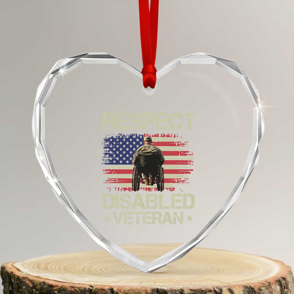 Respect Disabled Veteran Heart Crystal Glass Ornament Military Soldier Vintage American Flag - Wonder Print Shop