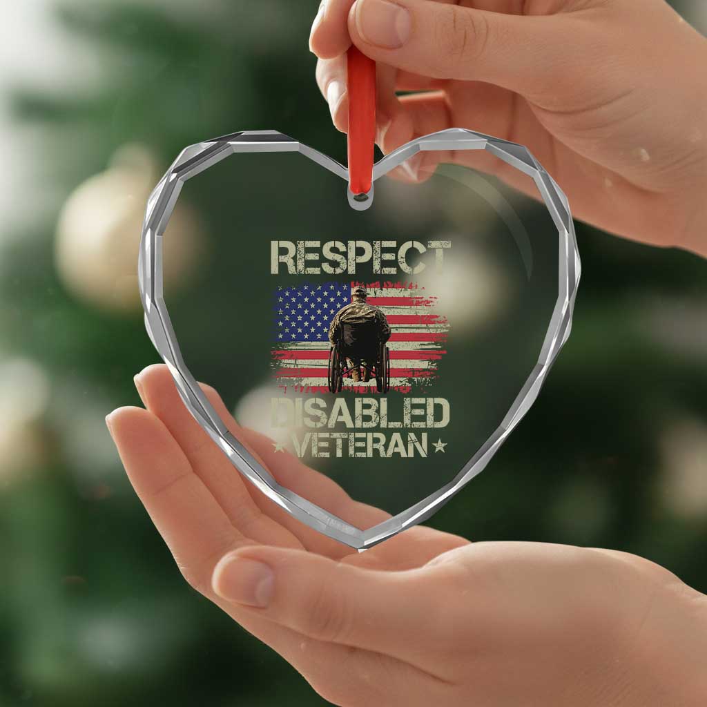 Respect Disabled Veteran Heart Crystal Glass Ornament Military Soldier Vintage American Flag - Wonder Print Shop