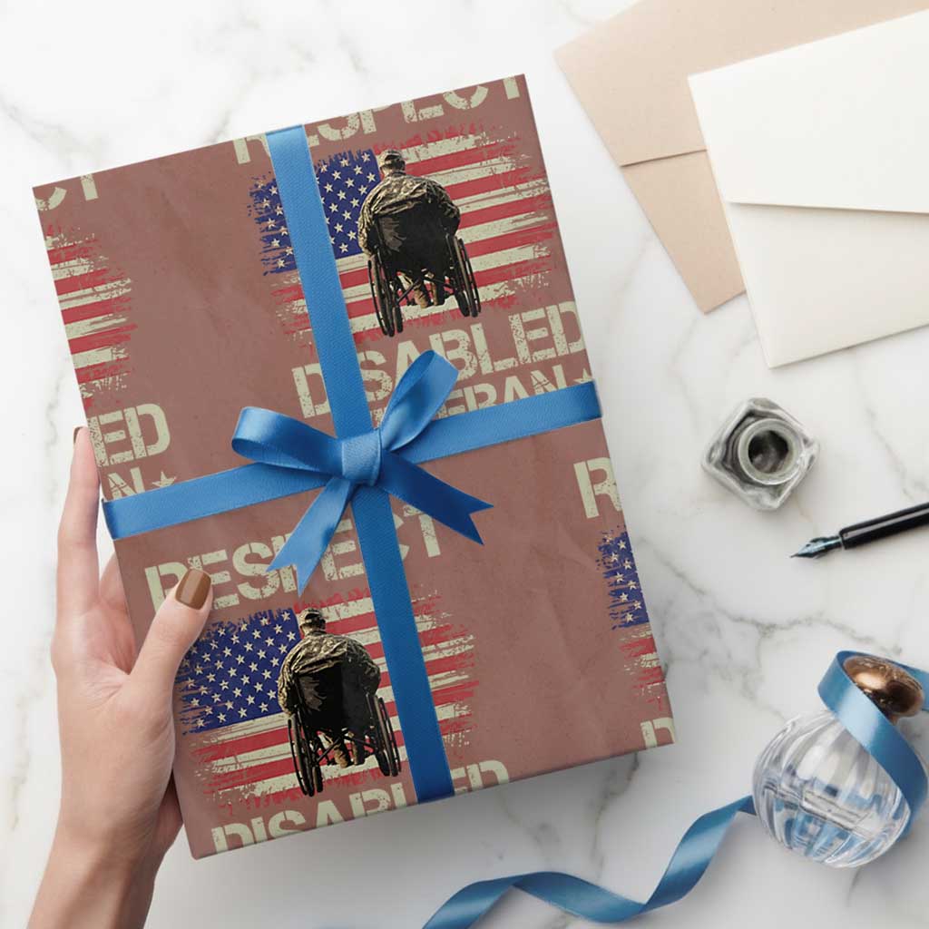 Respect Disabled Veteran Wrapping Paper Roll Military Soldier Vintage American Flag - Wonder Print Shop