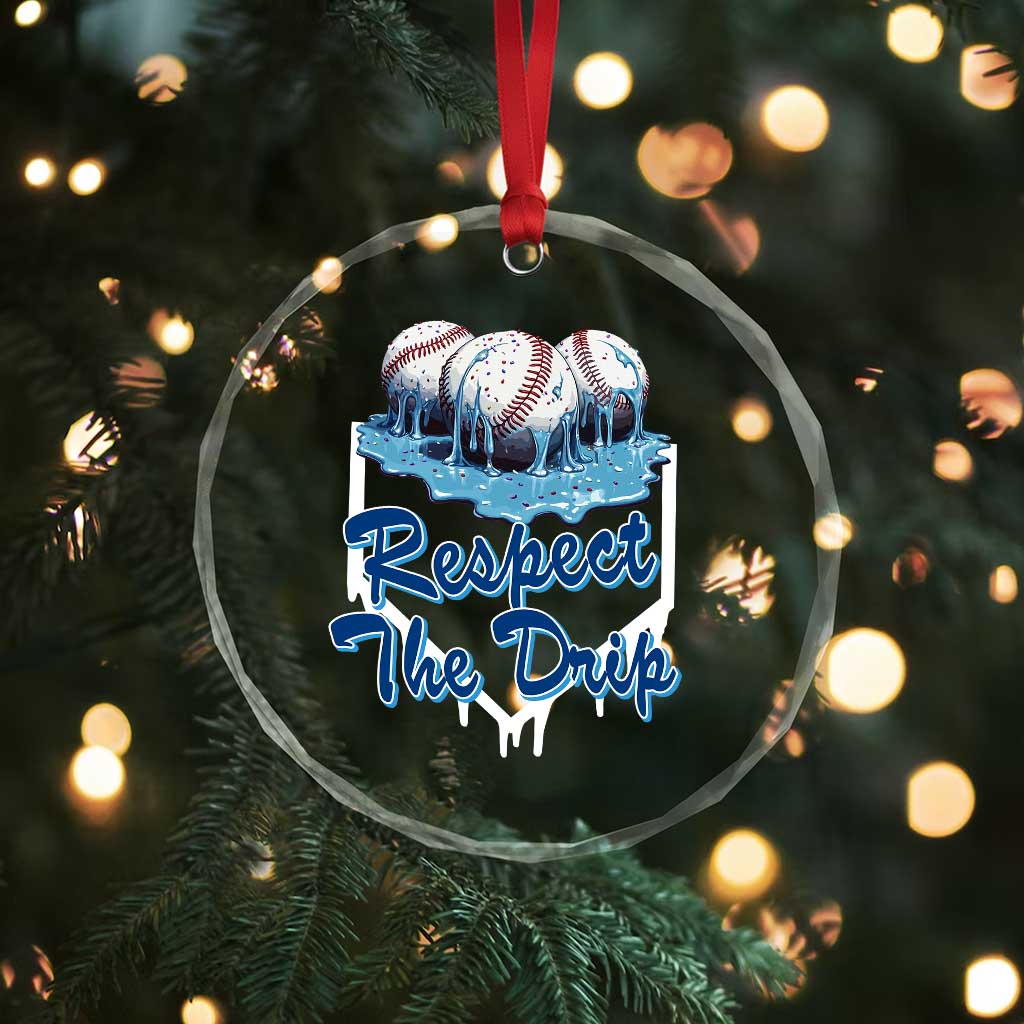 Respect The Drip Baseball Crystal Glass Ornament Driping Ice Cream Sport Lover - Wonder Print Shop