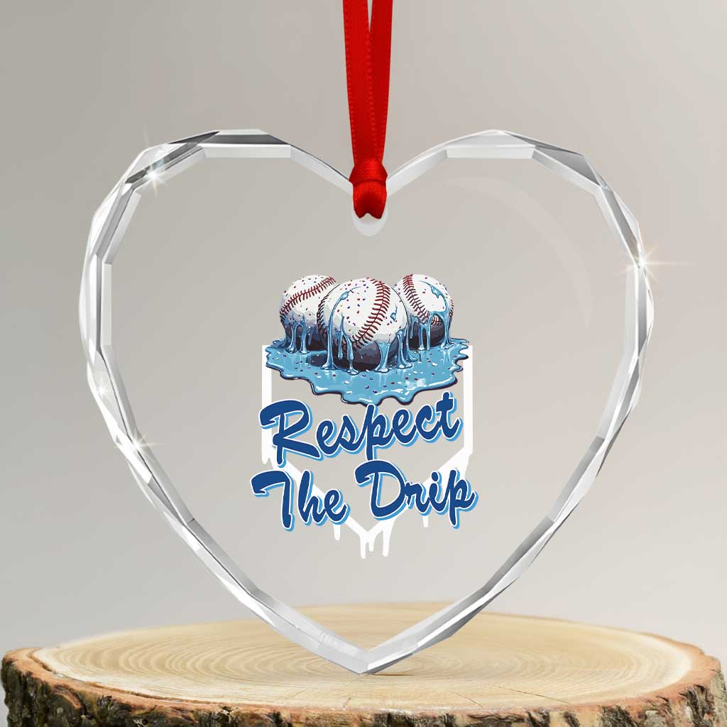 Respect The Drip Baseball Heart Crystal Glass Ornament Driping Ice Cream Sport Lover - Wonder Print Shop