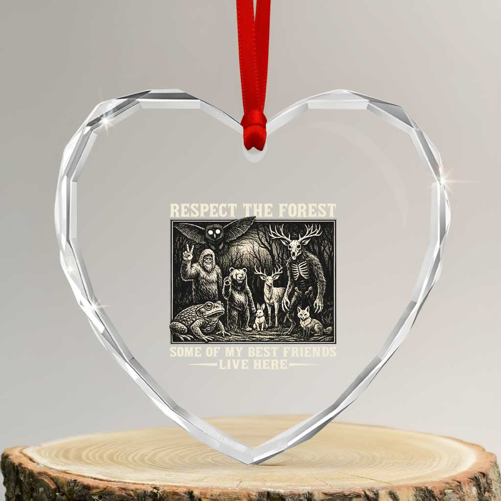 Respect The Forest My Best Friends Live Here Heart Crystal Glass Ornament Cryptid Forest Lover