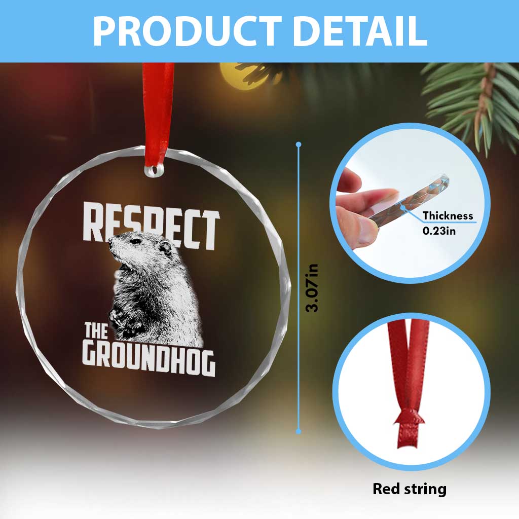 Respect The Groundhog Crystal Glass Ornament Funny Woodchuck Shadow Meteorlogy TS02