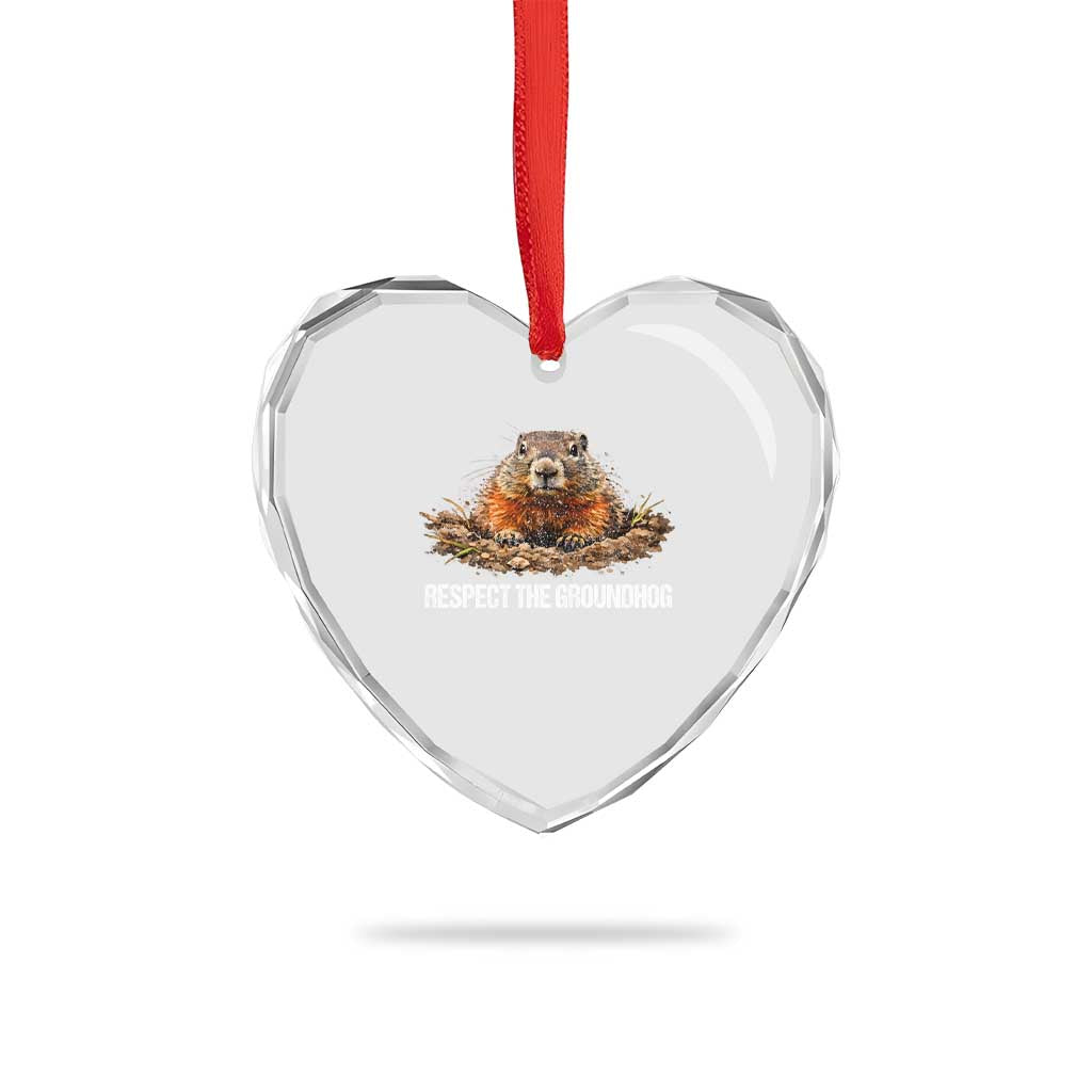 Respect The Groundhog Heart Crystal Glass Ornament Funny Woodchuck - Wonder Print Shop