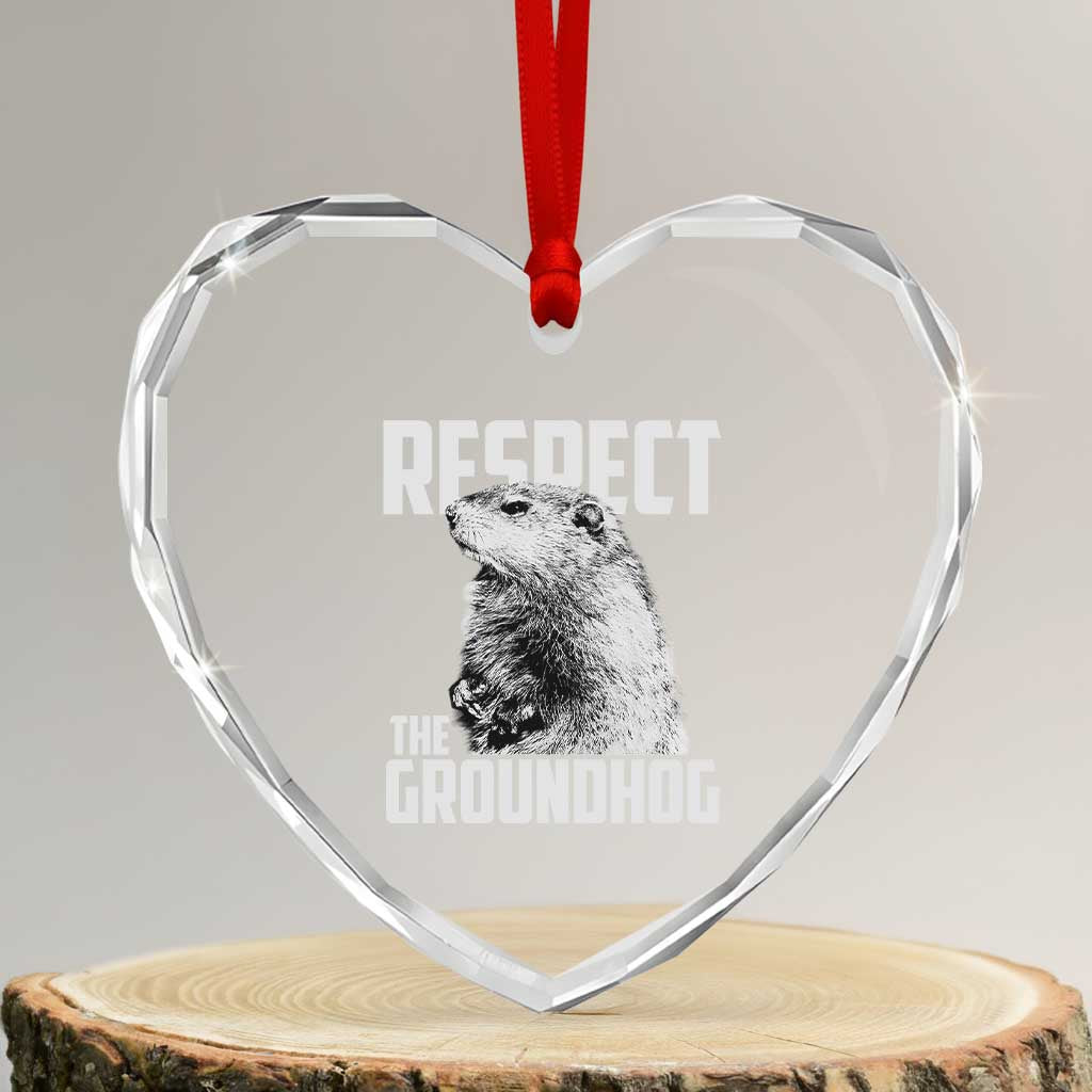 Respect The Groundhog Heart Crystal Glass Ornament Funny Woodchuck Shadow Meteorlogy - Wonder Print Shop
