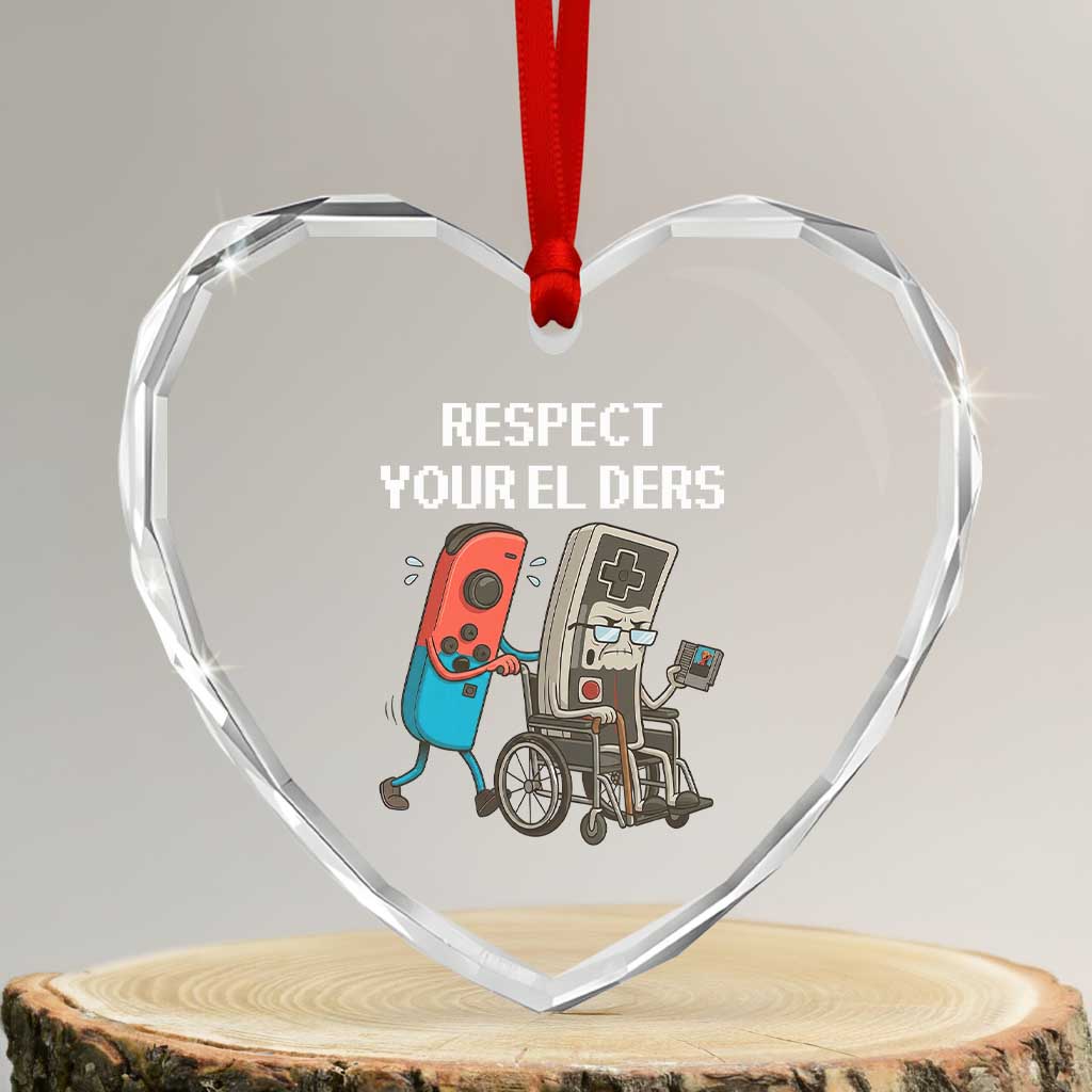 Respect Your Elders Retro Gaming Meme Heart Crystal Glass Ornament Funny Gamer Controller 80s - Wonder Print Shop