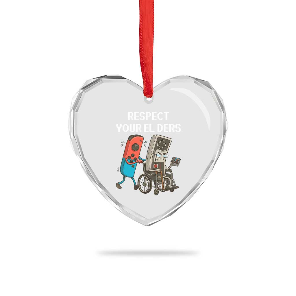 Respect Your Elders Retro Gaming Meme Heart Crystal Glass Ornament Funny Gamer Controller 80s - Wonder Print Shop