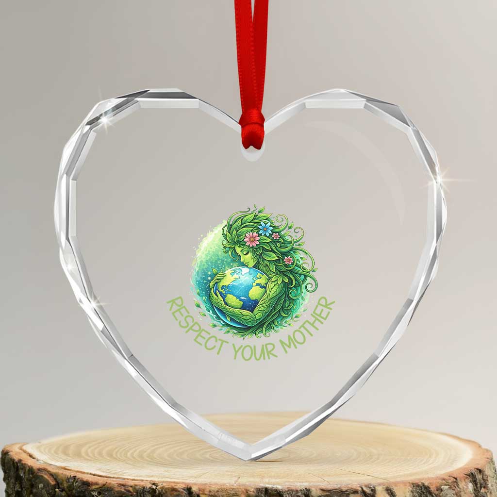 Respect Your Mother Heart Crystal Glass Ornament Earth Mother Hugging Planet