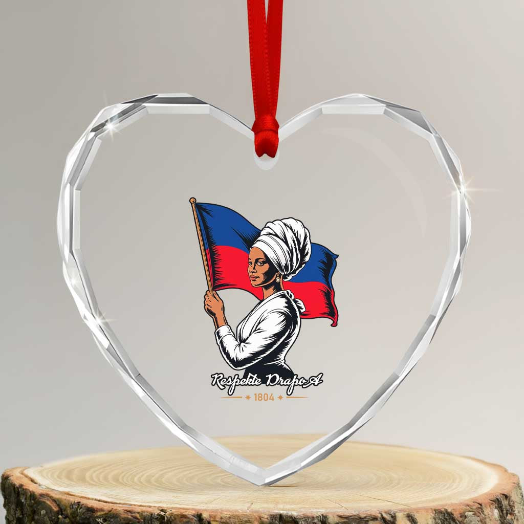 Respekte Drapo A 1804 Haitian Independence Day Heart Crystal Glass Ornament Proud Haitian Woman Flag Heritage