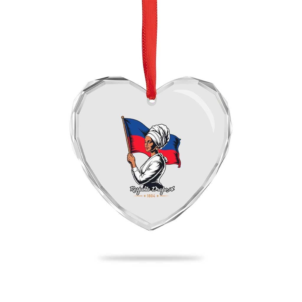 Respekte Drapo A 1804 Haitian Independence Day Heart Crystal Glass Ornament Proud Haitian Woman Flag Heritage