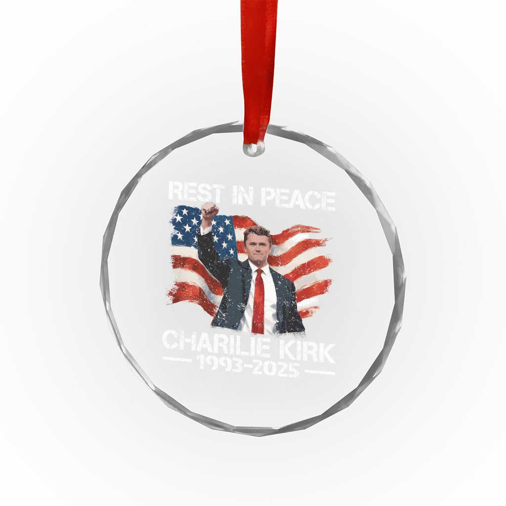 Rest in Peace Charlie Kirk Crystal Glass Ornament Memorial Tribute Charlie A True Patriot USA Flag - Wonder Print Shop