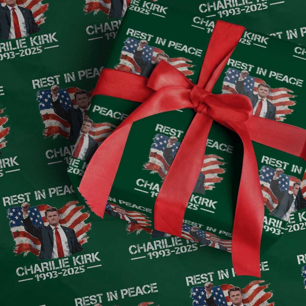Rest in Peace Charlie Kirk Wrapping Paper Roll Memorial Tribute Charlie A True Patriot USA Flag - Wonder Print Shop