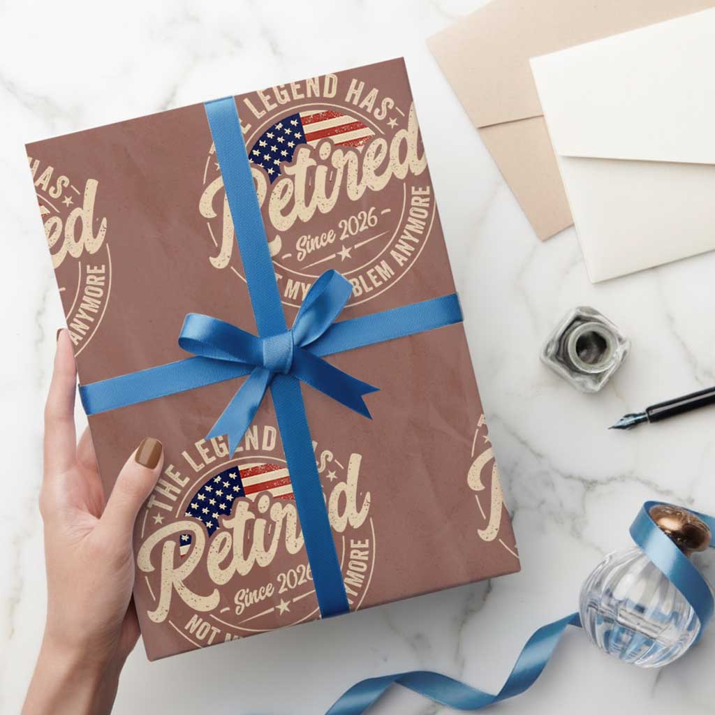 Retired 2026 Wrapping Paper Roll Funny Retirement US Flag Retired Not My Problems Anymore