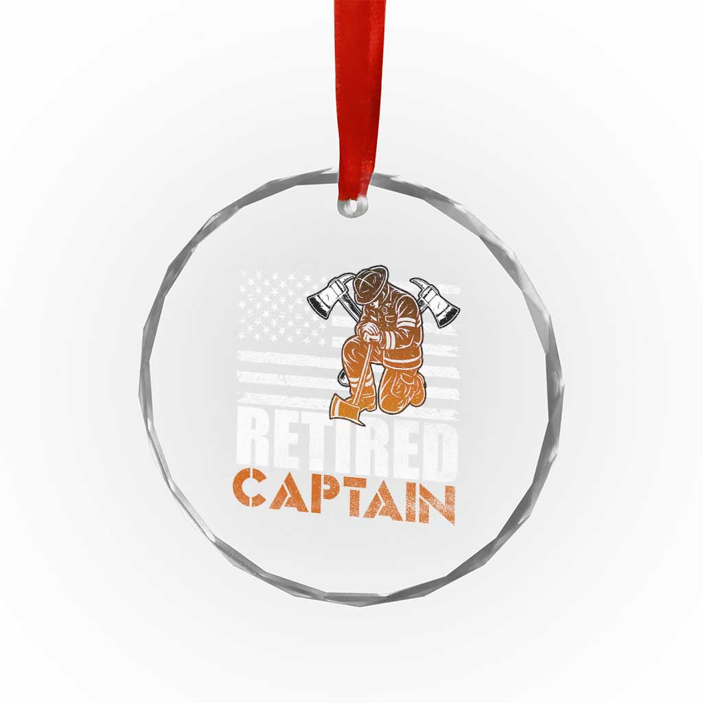 Retired Firefighter Captain Crystal Glass Ornament Vintage Retirement Gifts Fireman American Flag - Wonder Print Shop