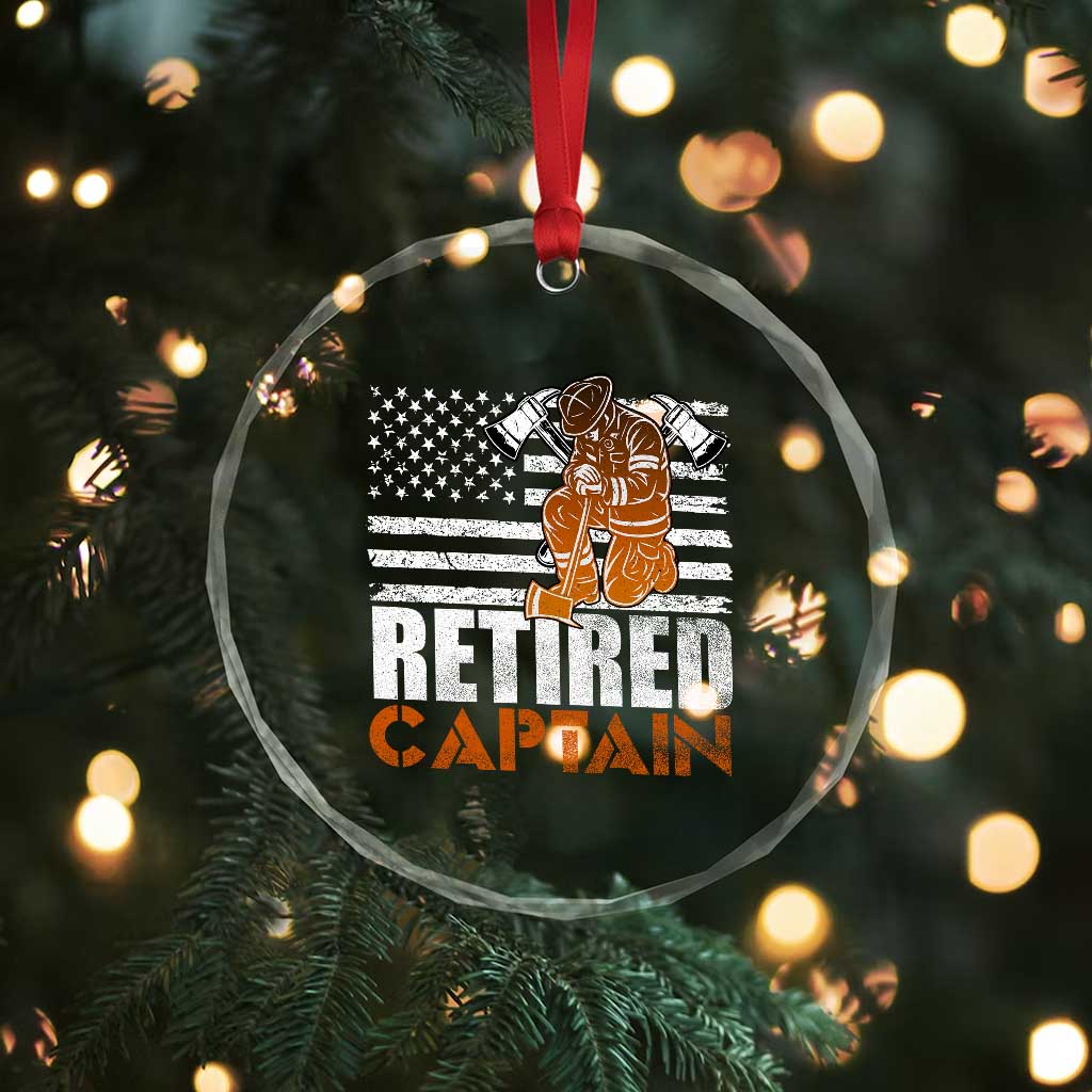 Retired Firefighter Captain Crystal Glass Ornament Vintage Retirement Gifts Fireman American Flag - Wonder Print Shop