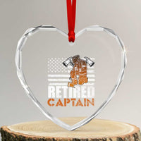 Retired Firefighter Captain Heart Crystal Glass Ornament Vintage Retirement Gifts Fireman American Flag - Wonder Print Shop