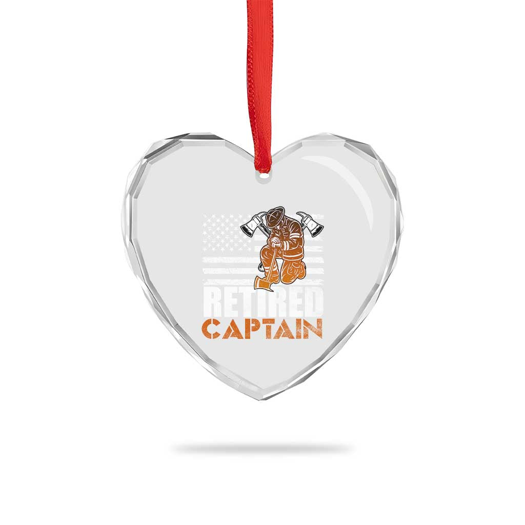 Retired Firefighter Captain Heart Crystal Glass Ornament Vintage Retirement Gifts Fireman American Flag - Wonder Print Shop