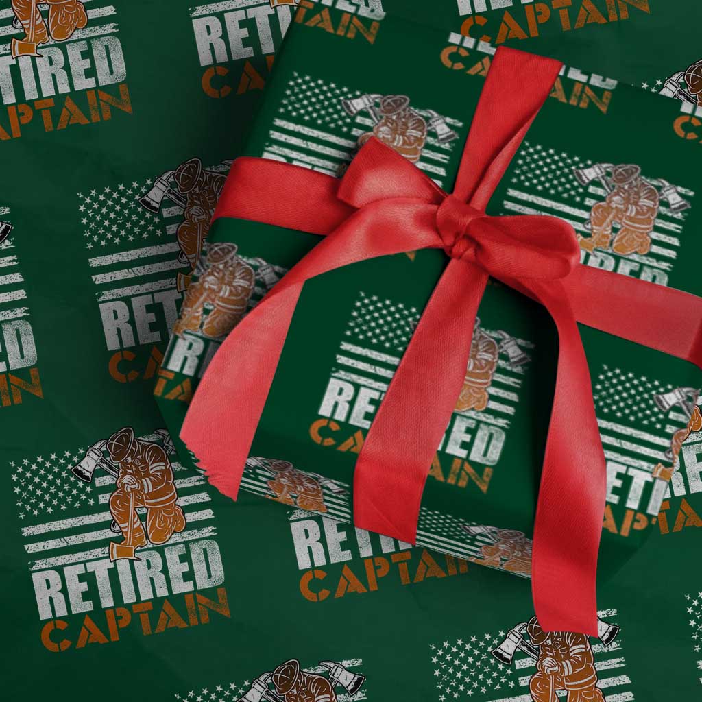 Retired Firefighter Captain Wrapping Paper Roll Vintage Retirement Gifts Fireman American Flag - Wonder Print Shop