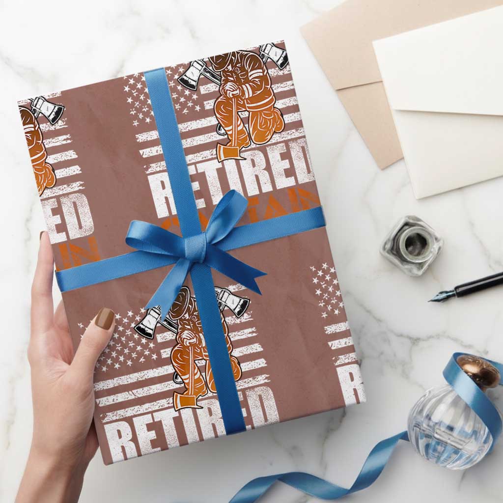 Retired Firefighter Captain Wrapping Paper Roll Vintage Retirement Gifts Fireman American Flag - Wonder Print Shop