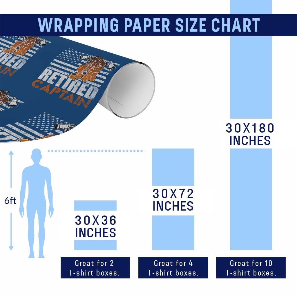 Retired Firefighter Captain Wrapping Paper Roll Vintage Retirement Gifts Fireman American Flag - Wonder Print Shop