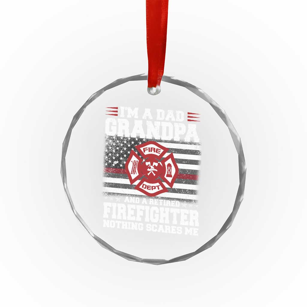 Retired Firefighter Grandpa Crystal Glass Ornament Retro American Flag - Wonder Print Shop