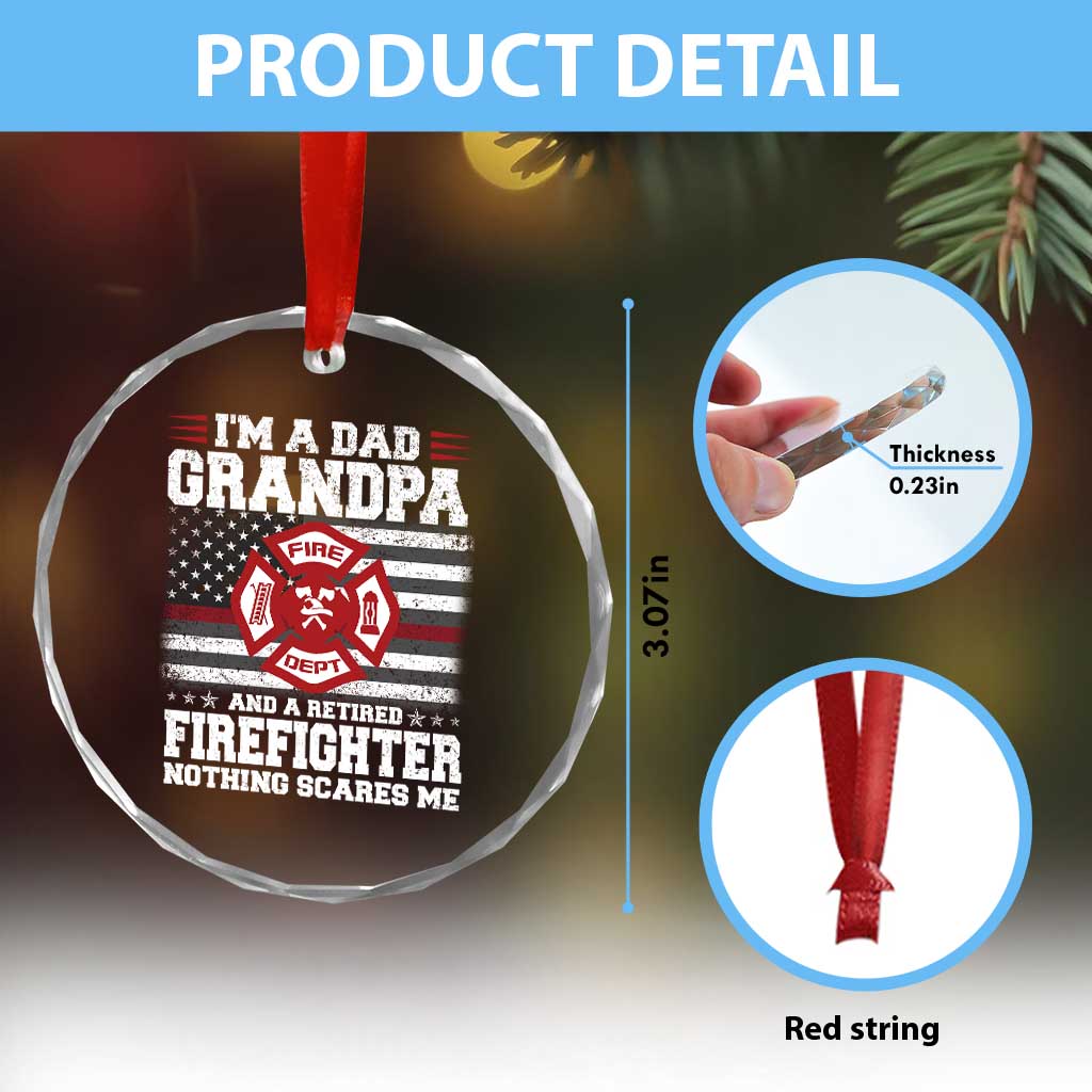 Retired Firefighter Grandpa Crystal Glass Ornament Retro American Flag - Wonder Print Shop