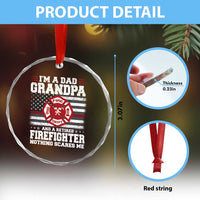 Retired Firefighter Grandpa Crystal Glass Ornament Retro American Flag - Wonder Print Shop