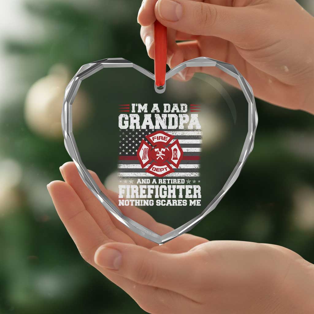 Retired Firefighter Grandpa Heart Crystal Glass Ornament Retro American Flag - Wonder Print Shop
