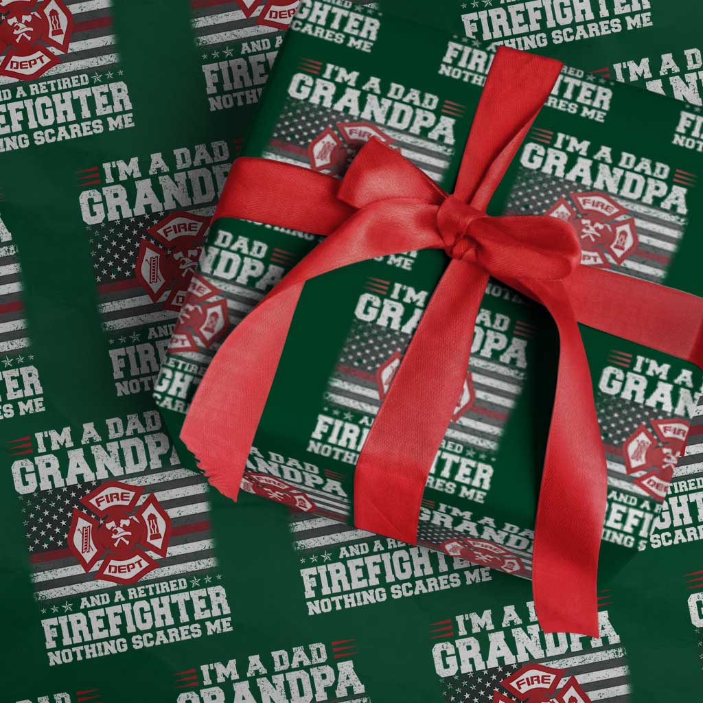 Retired Firefighter Grandpa Wrapping Paper Roll Retro American Flag - Wonder Print Shop