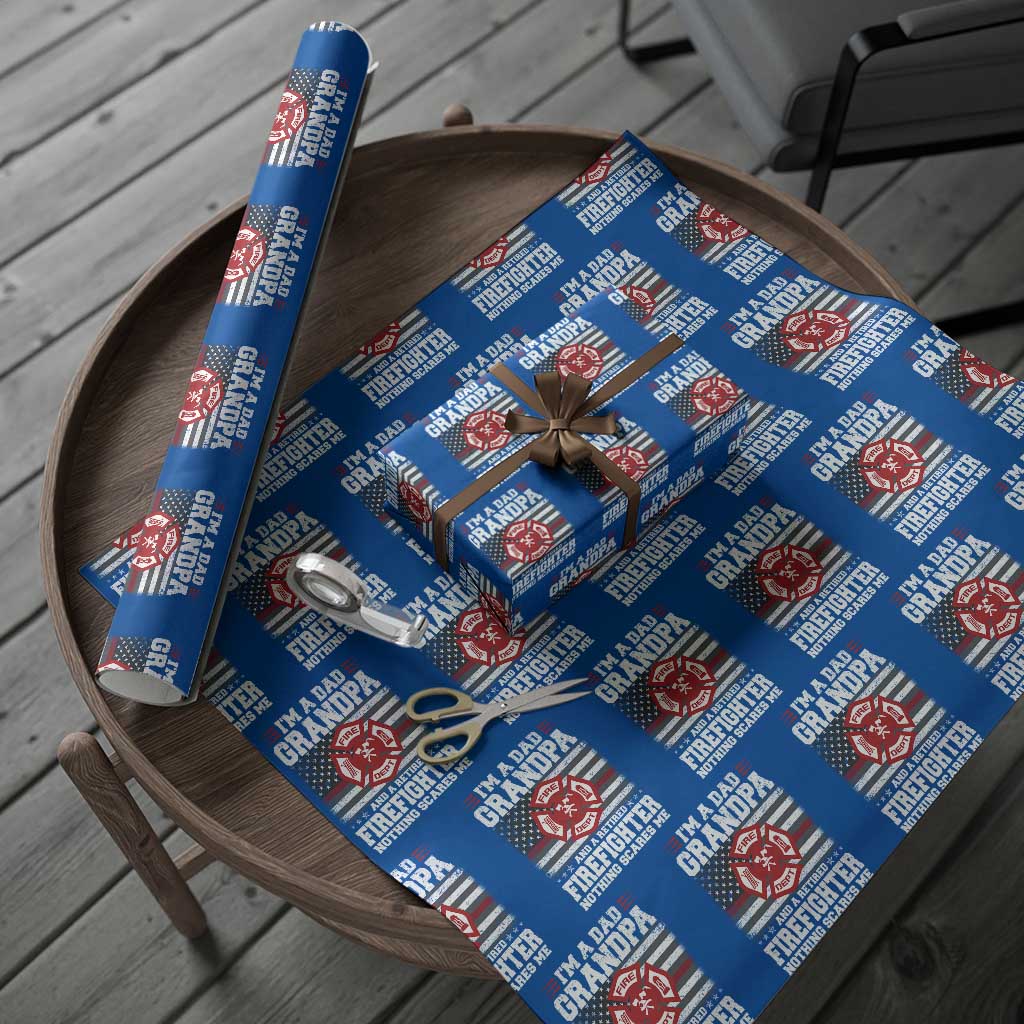 Retired Firefighter Grandpa Wrapping Paper Roll Retro American Flag - Wonder Print Shop