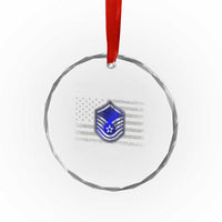 Retired Master Sergeant Of The Air Force Veteran Crystal Glass Ornament Vintage USA Flag Veterans - Wonder Print Shop