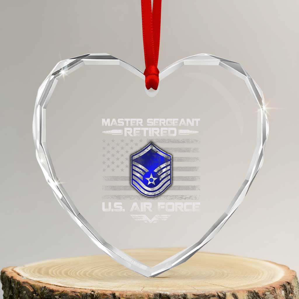 Retired Master Sergeant Of The Air Force Veteran Heart Crystal Glass Ornament Vintage USA Flag Veterans - Wonder Print Shop