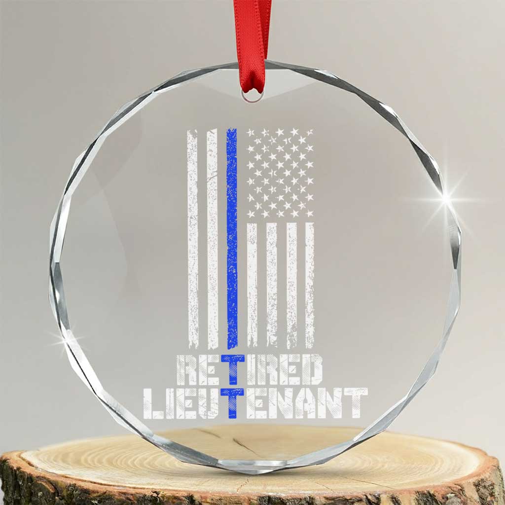 Retired Police Lieutenant Crystal Glass Ornament Retirement Thin Blue Line American Flags TS10