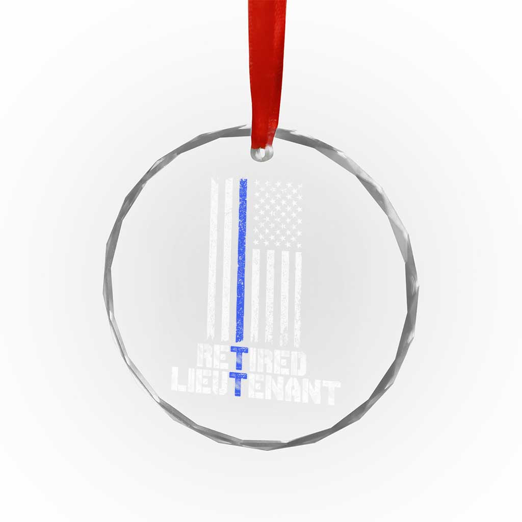 Retired Police Lieutenant Crystal Glass Ornament Retirement Thin Blue Line American Flags TS10