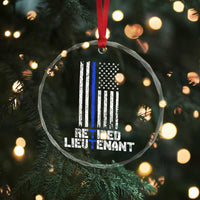 Retired Police Lieutenant Crystal Glass Ornament Retirement Thin Blue Line American Flags TS10
