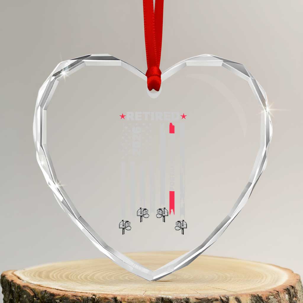 Retired Postal Worker 2026 Heart Crystal Glass Ornament Retro US Flag Mailman Postman Retirement Gifts - Wonder Print Shop