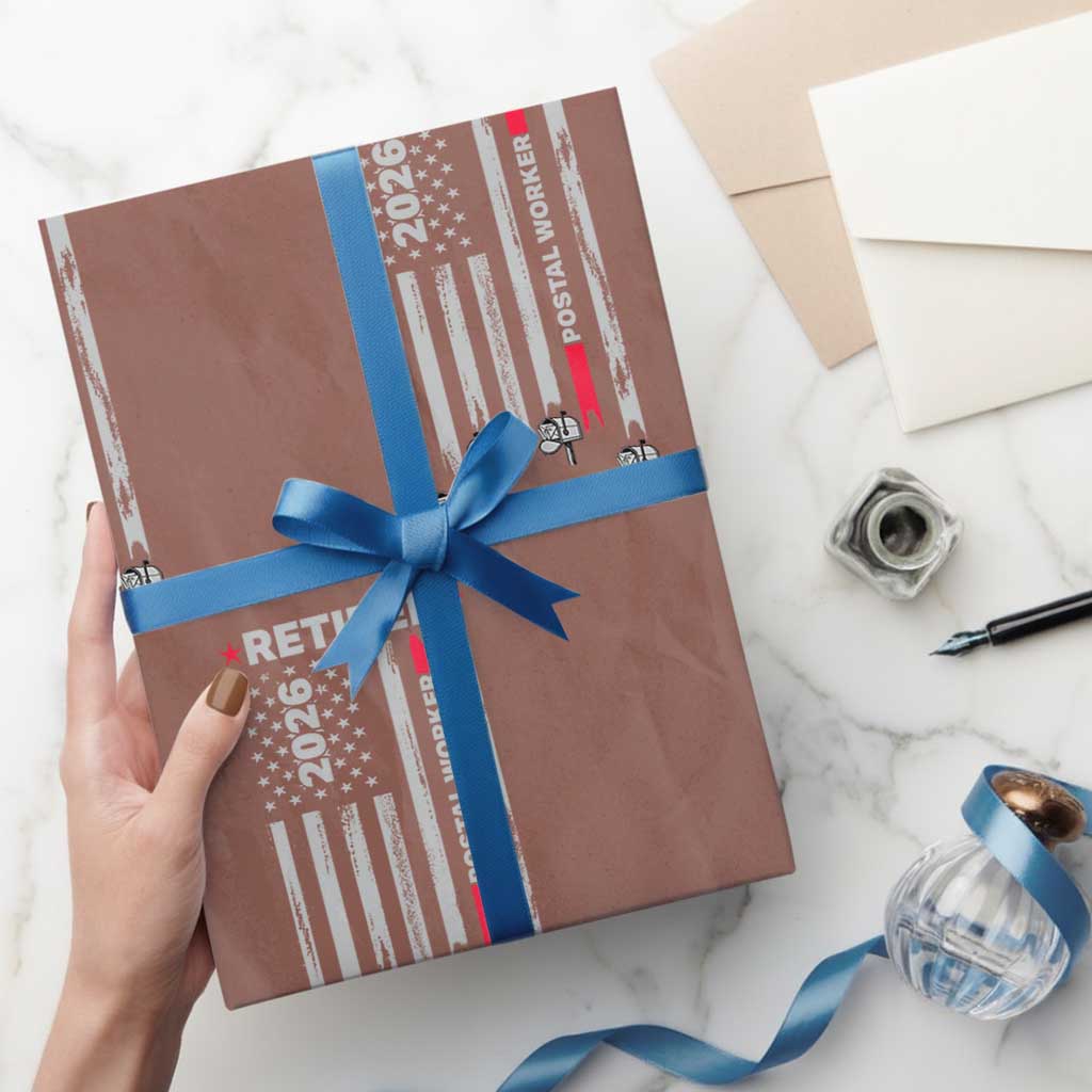 Retired Postal Worker 2026 Wrapping Paper Roll Retro US Flag Mailman Postman Retirement Gifts - Wonder Print Shop