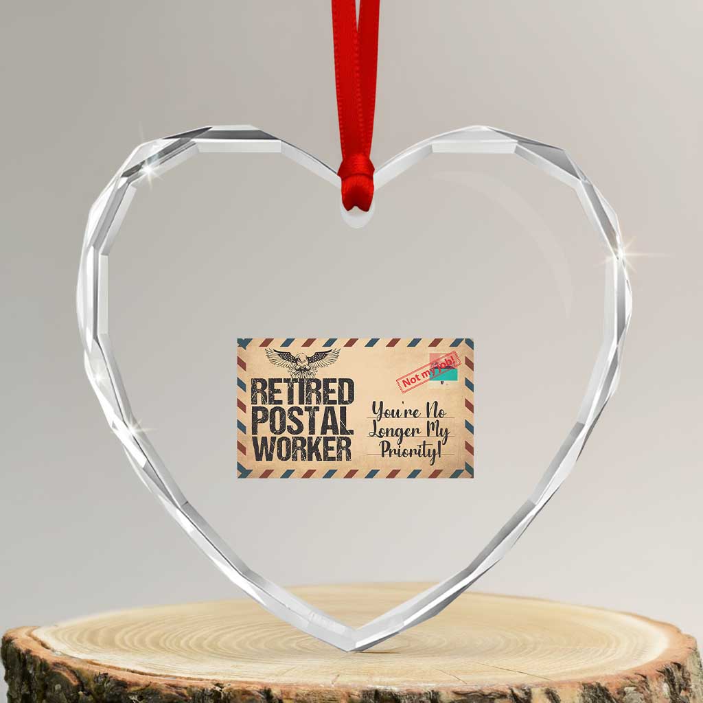 Retired Postal Worker Heart Crystal Glass Ornament No Longer My Priority Retirement Gifts - Wonder Print Shop