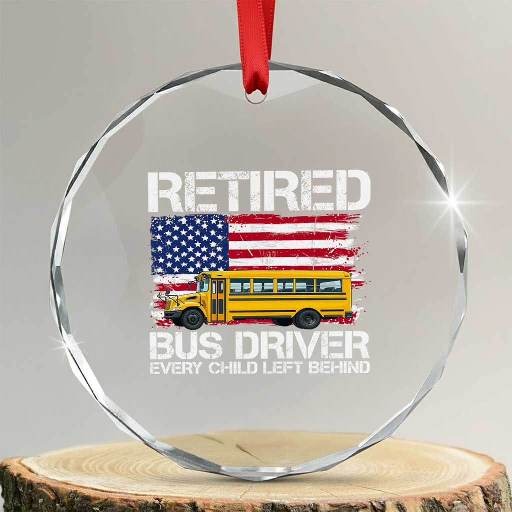 Retired School Bus Driver Crystal Glass Ornament Patriotic USA American Flag