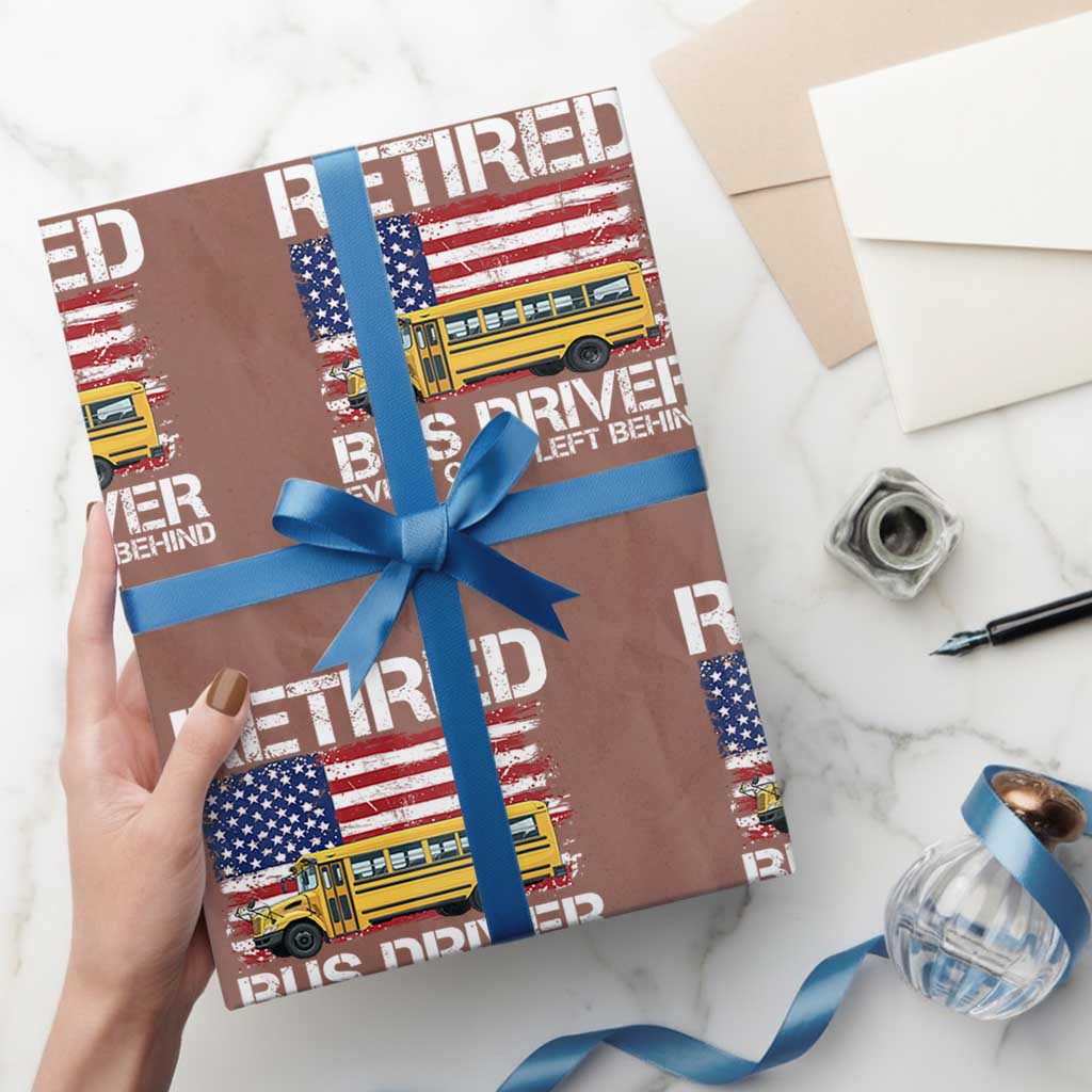 Retired School Bus Driver Wrapping Paper Roll Patriotic USA American Flag