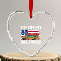 Retired School Bus Driver Heart Crystal Glass Ornament Patriotic USA American Flag