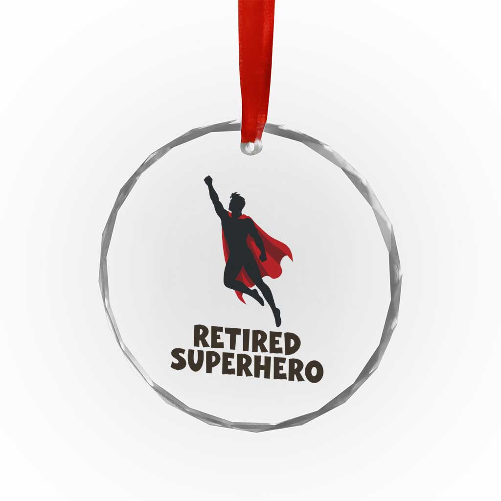 Retired Superhero Retirement Gift Crystal Glass Ornament Flying Red Cape Silhouette Graphic
