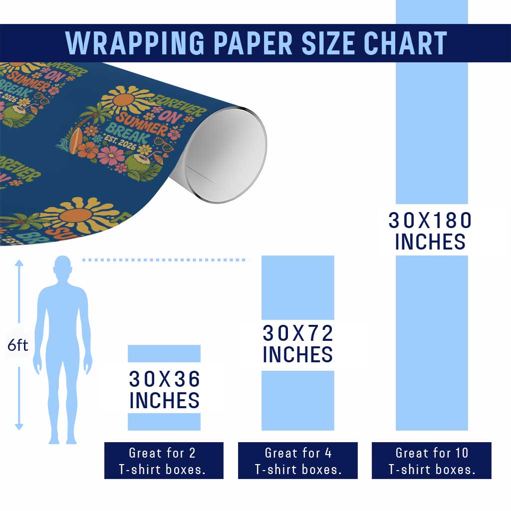 Retired Teacher Gift Wrapping Paper Roll Forever On Summer Break Retirement 2026 Vintage Flower Graphic