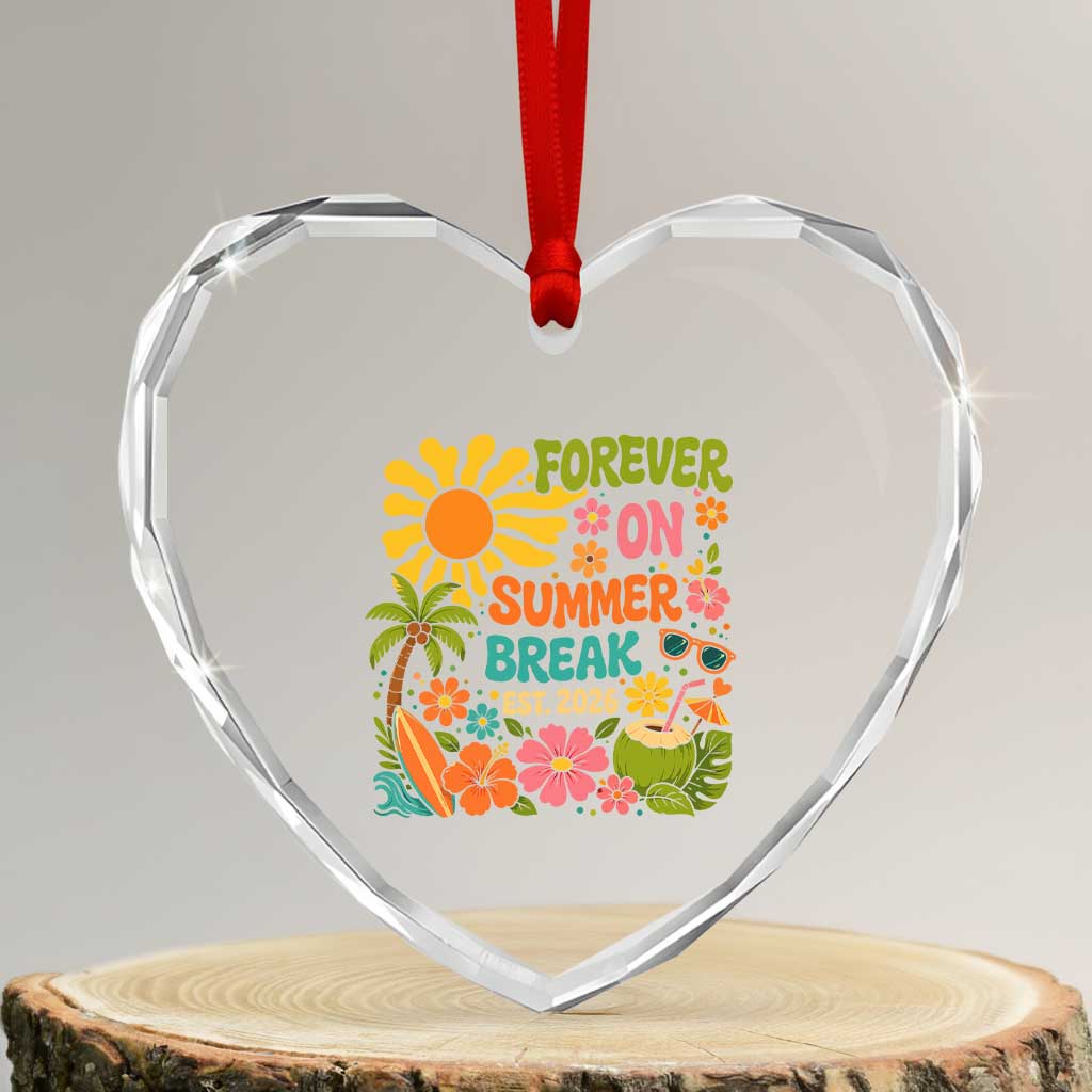 Retired Teacher Gift Heart Crystal Glass Ornament Forever On Summer Break Retirement 2026 Vintage Flower Graphic