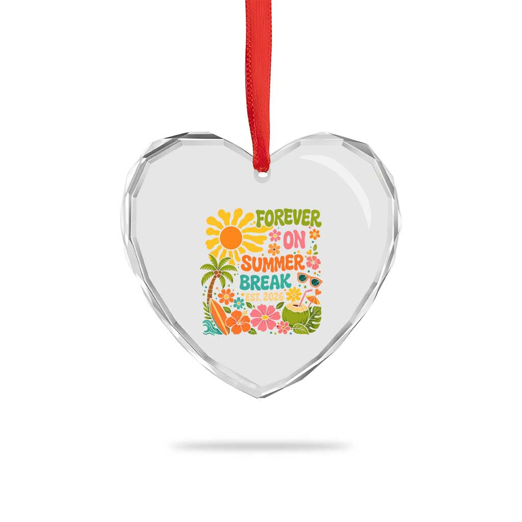 Retired Teacher Gift Heart Crystal Glass Ornament Forever On Summer Break Retirement 2026 Vintage Flower Graphic