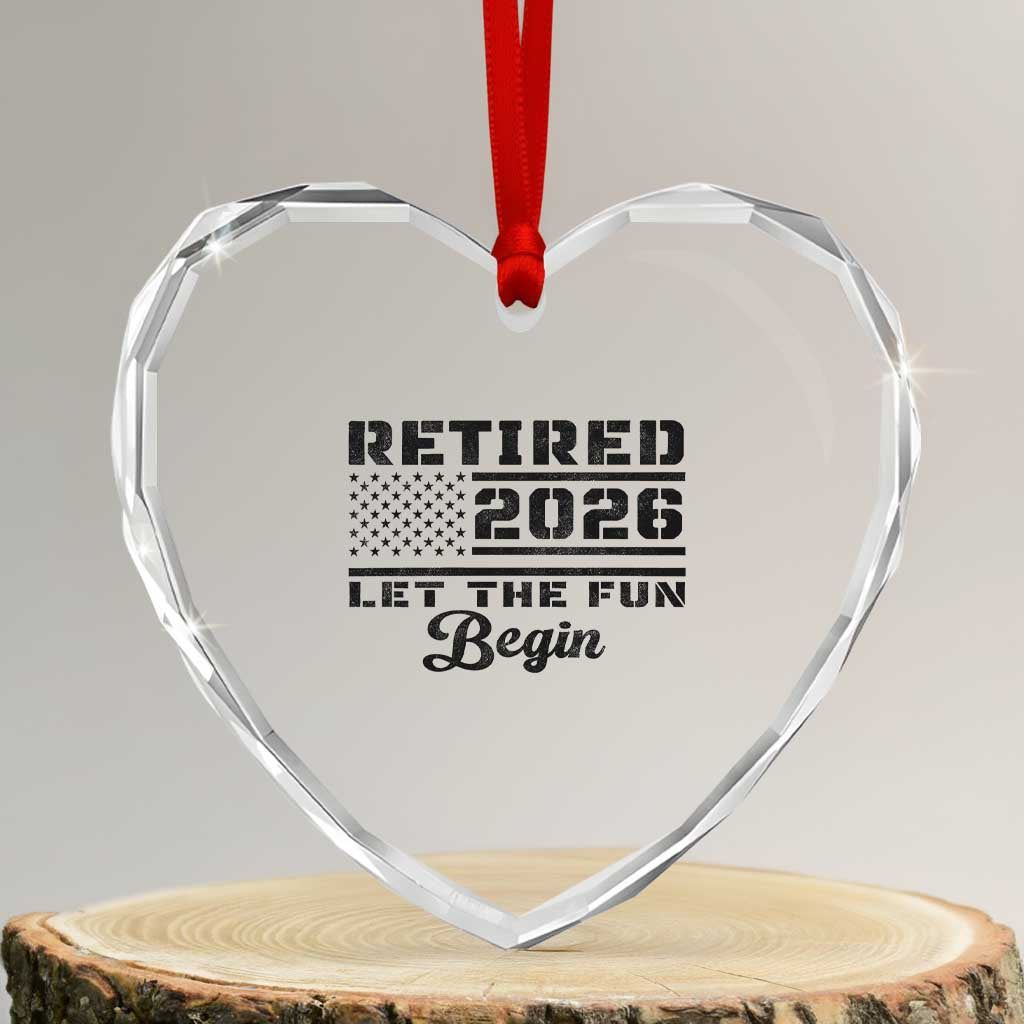 Retirement 2026 Heart Crystal Glass Ornament Cool Retired Gift American Flag
