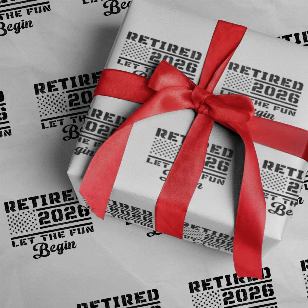 Retirement 2026 Wrapping Paper Roll Cool Retired Gift American Flag