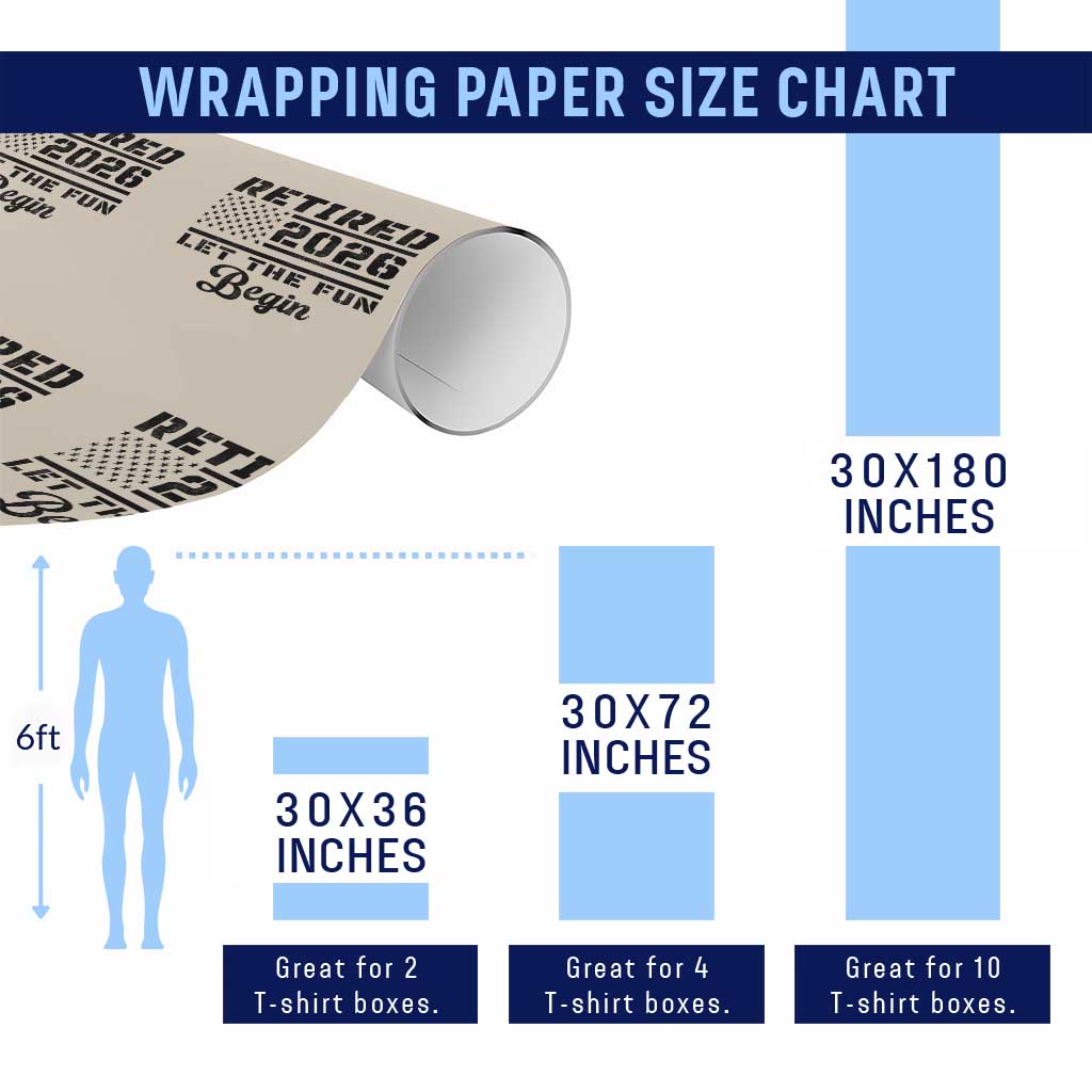 Retirement 2026 Wrapping Paper Roll Cool Retired Gift American Flag
