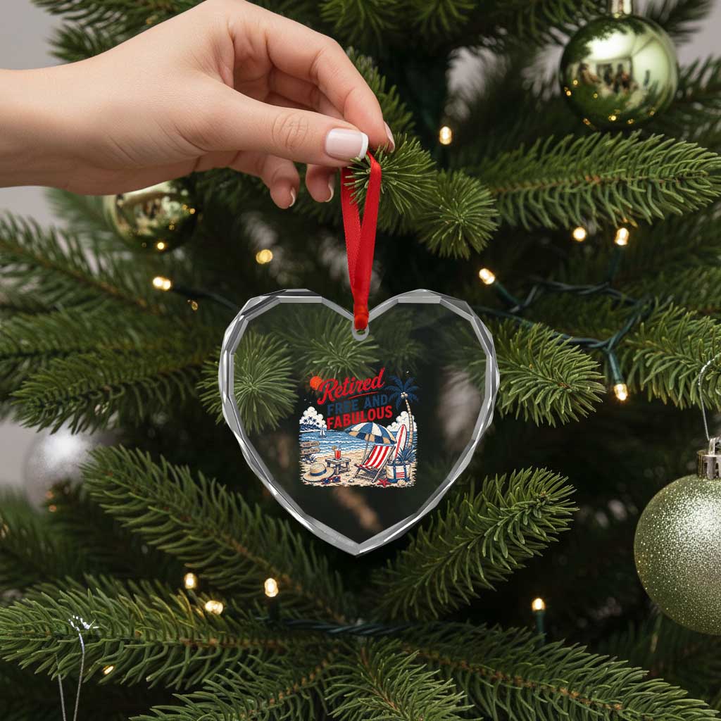 Retirement Gifts For Her Heart Crystal Glass Ornament Retro Retired Free And Fabulous Beach Summer Vacation Vintage