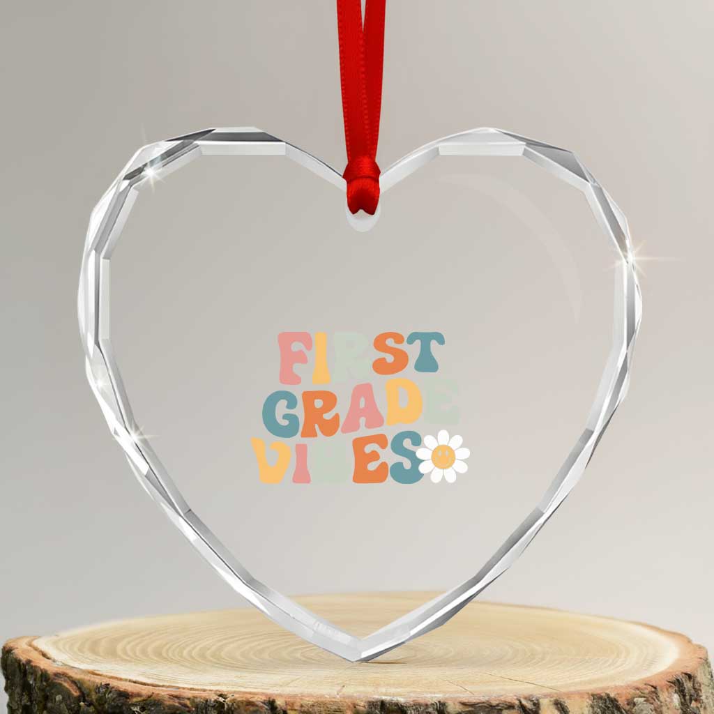 Retro 1st Day of School Heart Crystal Glass Ornament First Grade Vibes 1st Grade Team